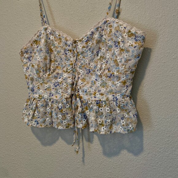 Cottagecore‎ Floral Lace-Up Corset Camisole Top XS Coquette Boho - Picture 4 of 6